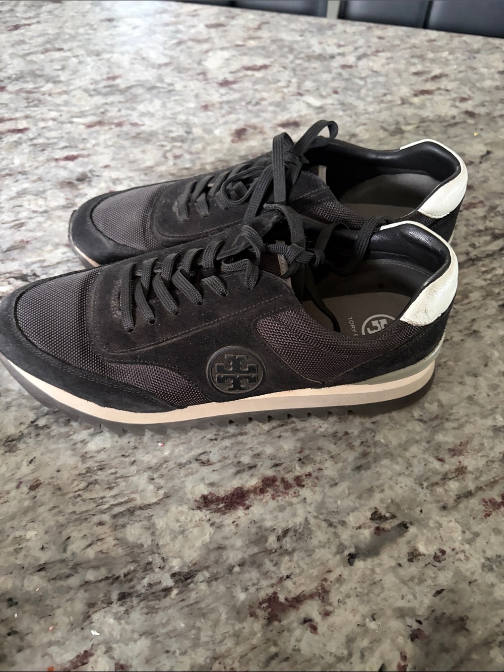 Tory Burch Black and White Logo Platform Sneakers